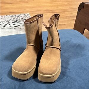 UGG Chestnut Suede Platform Mid-Calf Winter Boots